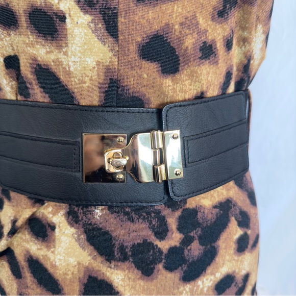 XOXO Leopard Dress Belted Swing Rockabilly Viva Sleevelesss Animal Cheetah Sz L - Picture 3 of 8